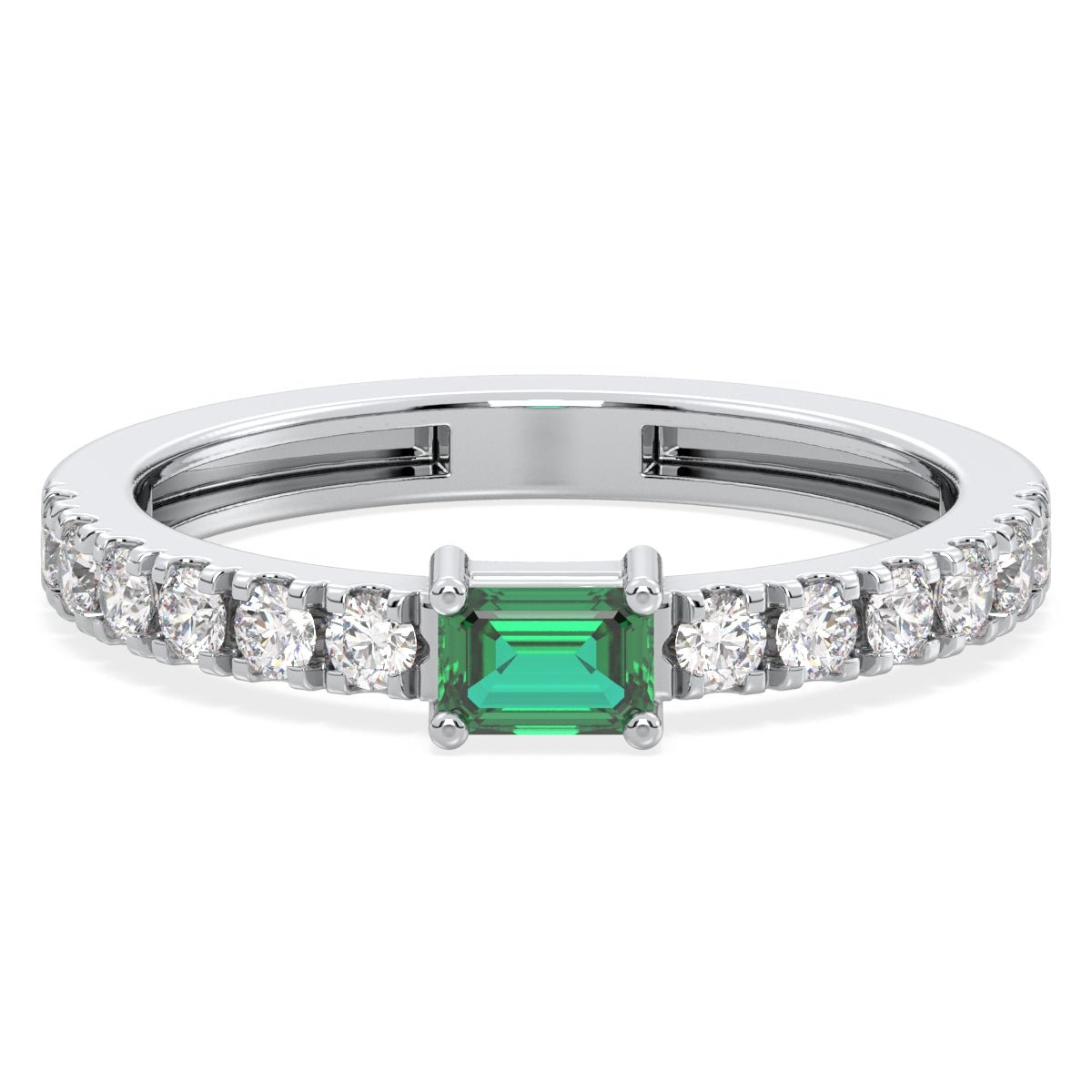 Breathtaking Half Eternity Band Ring in White Gold-Lab Grown Emerald