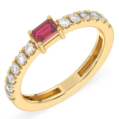 Breathtaking Half Eternity Band Ring in Yellow Gold-Lab Grown Ruby