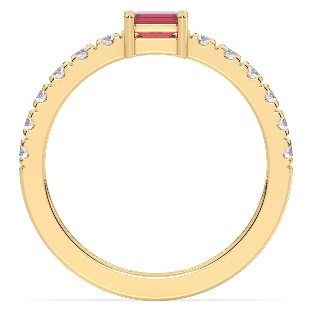 Breathtaking Half Eternity Band Ring in Yellow Gold-Lab Grown Ruby