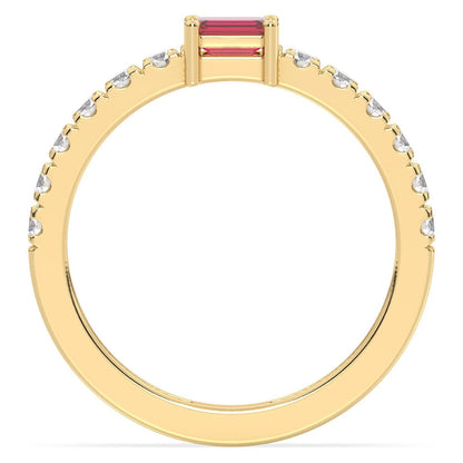 Breathtaking Half Eternity Band Ring in Yellow Gold-Lab Grown Ruby