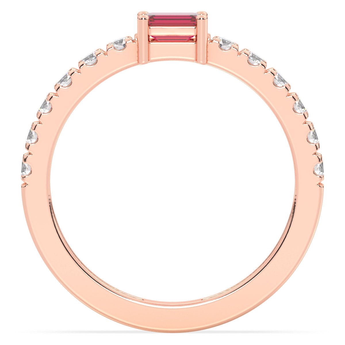 Breathtaking Half Eternity Band Ring in Rose Gold-Lab Grown Ruby