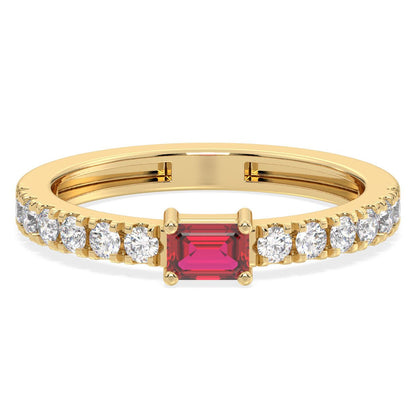 Breathtaking Half Eternity Band Ring in Yellow Gold-Lab Grown Ruby