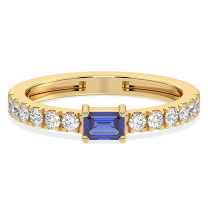 Breathtaking Half Eternity Band Ring in Yellow Gold-Lab Grown Blue Sapphire