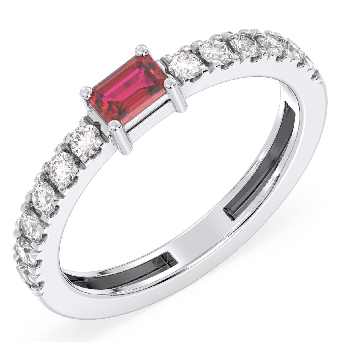 Breathtaking Half Eternity Band Ring in White Gold-Lab Grown Ruby