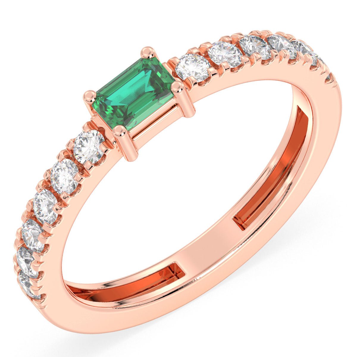 Breathtaking Half Eternity Band Ring in Rose Gold-Lab Grown Emerald