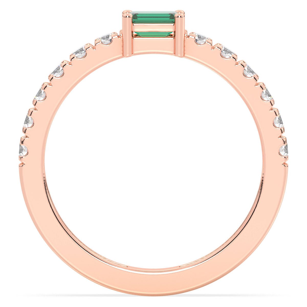 Breathtaking Half Eternity Band Ring in Rose Gold-Lab Grown Emerald