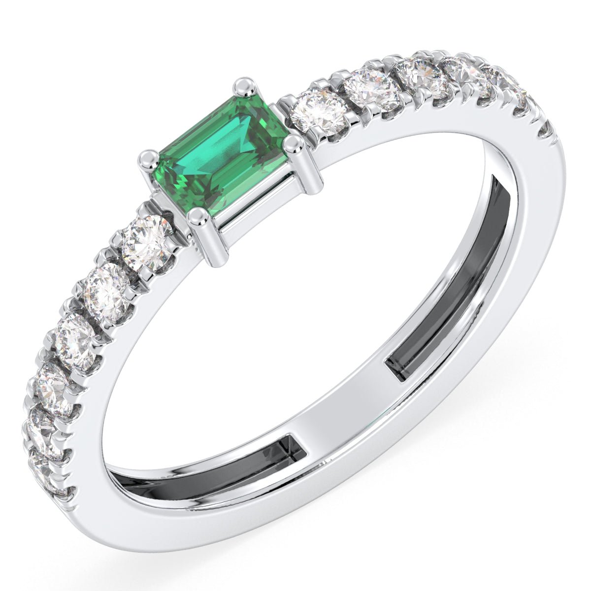 Breathtaking Half Eternity Band Ring in White Gold-Lab Grown Emerald