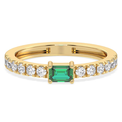 Breathtaking Half Eternity Band Ring in Yellow Gold-Lab Grown Emerald