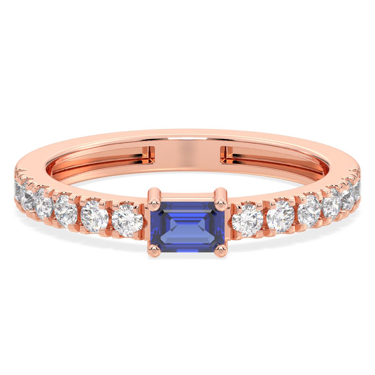 Breathtaking Half Eternity Band Ring in Rose Gold-Lab Grown Blue Sapphire