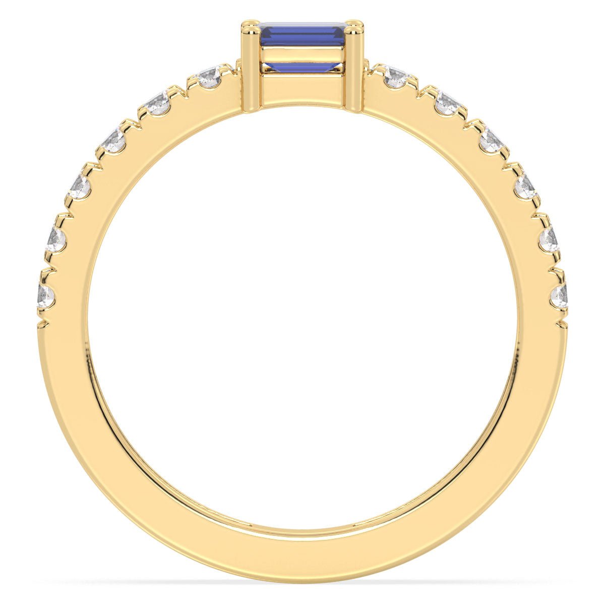 Breathtaking Half Eternity Band Ring in Yellow Gold-Lab Grown Blue Sapphire