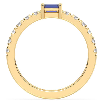 Breathtaking Half Eternity Band Ring in Yellow Gold-Lab Grown Blue Sapphire