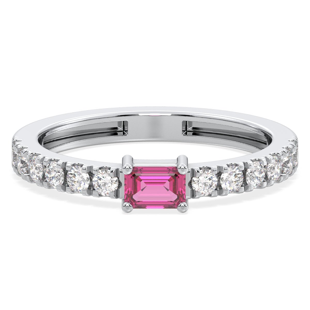 Breathtaking Half Eternity Band Ring in White Gold-Lab Grown Pink Sapphire