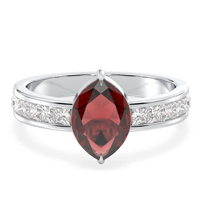 Marquise Red Garnet Solitaire Ring with Moissanite-White