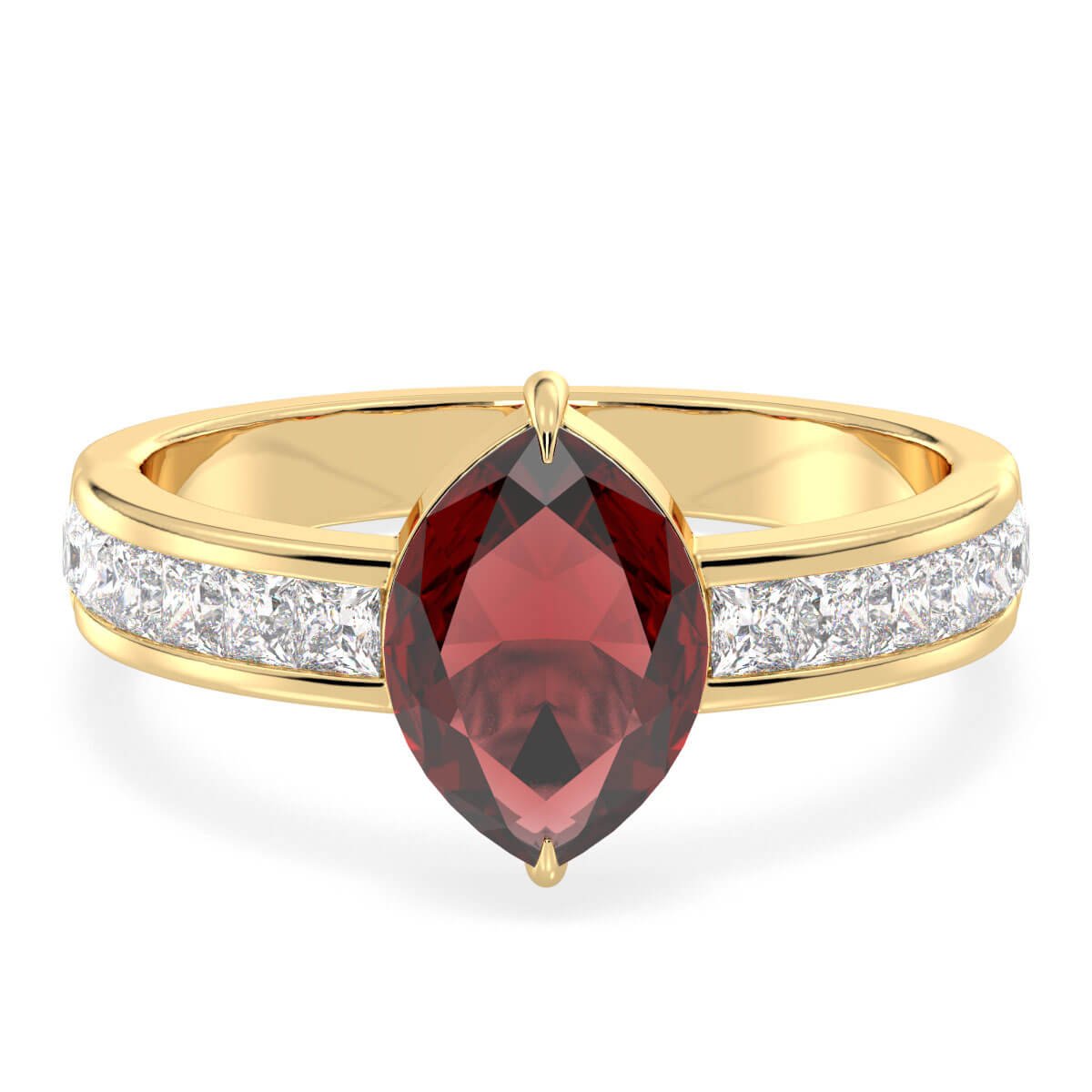 Marquise Red Garnet Solitaire Ring with Moissanite-Yellow