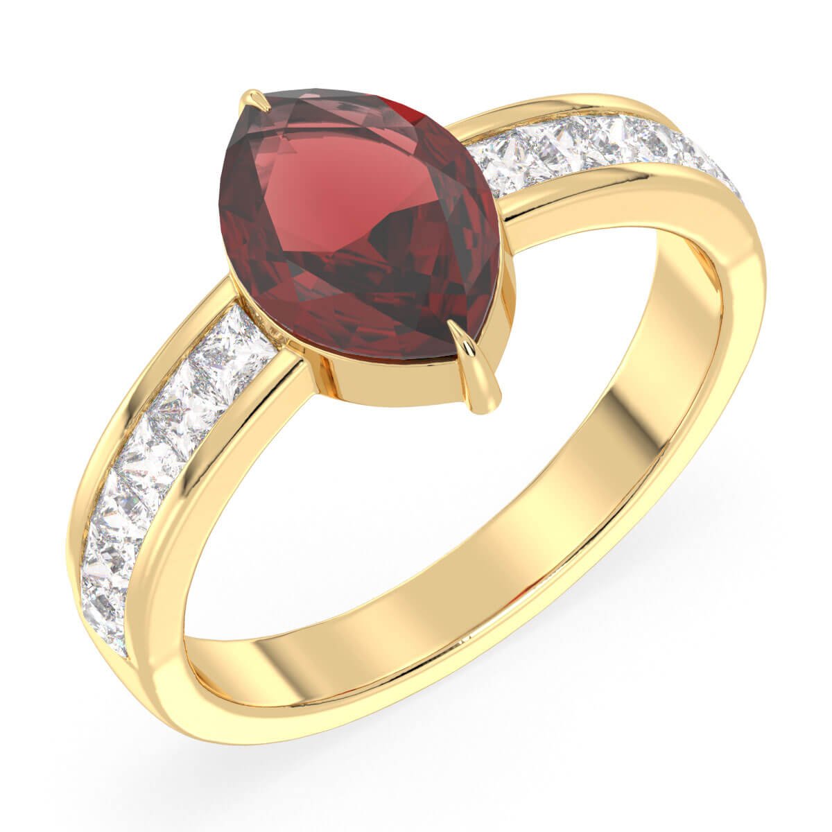 Marquise Red Garnet Solitaire Ring with Moissanite-Yellow