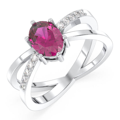 Moissanite dazzling fire Cross-over Pink Topaz Ring - White