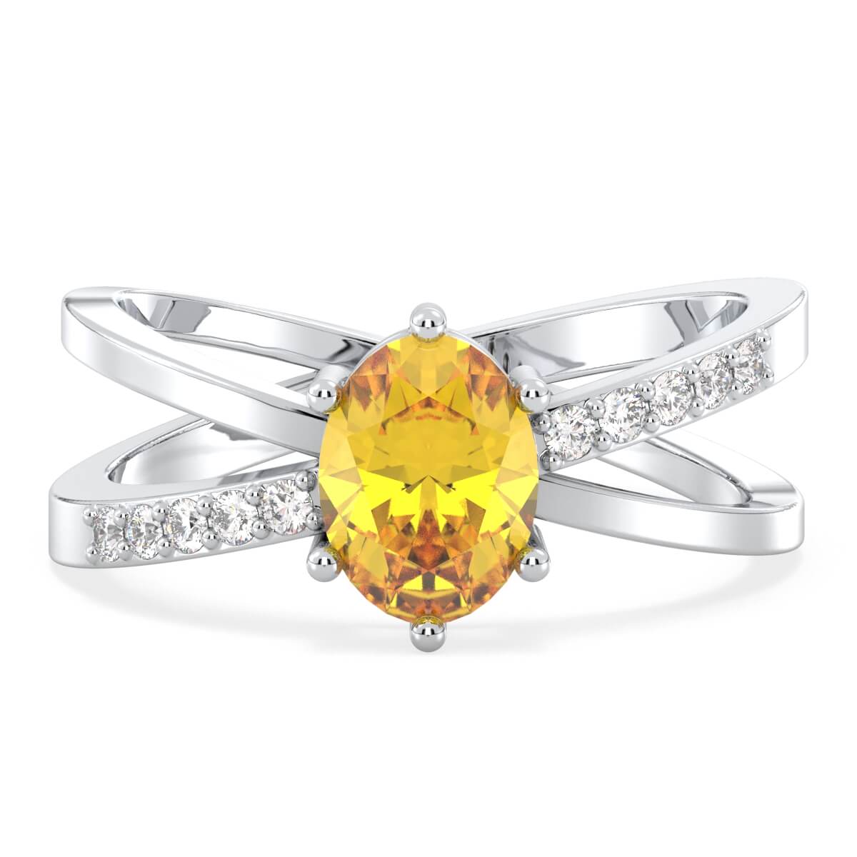 Moissanite dazzling fire Cross-over Citrine Ring - White