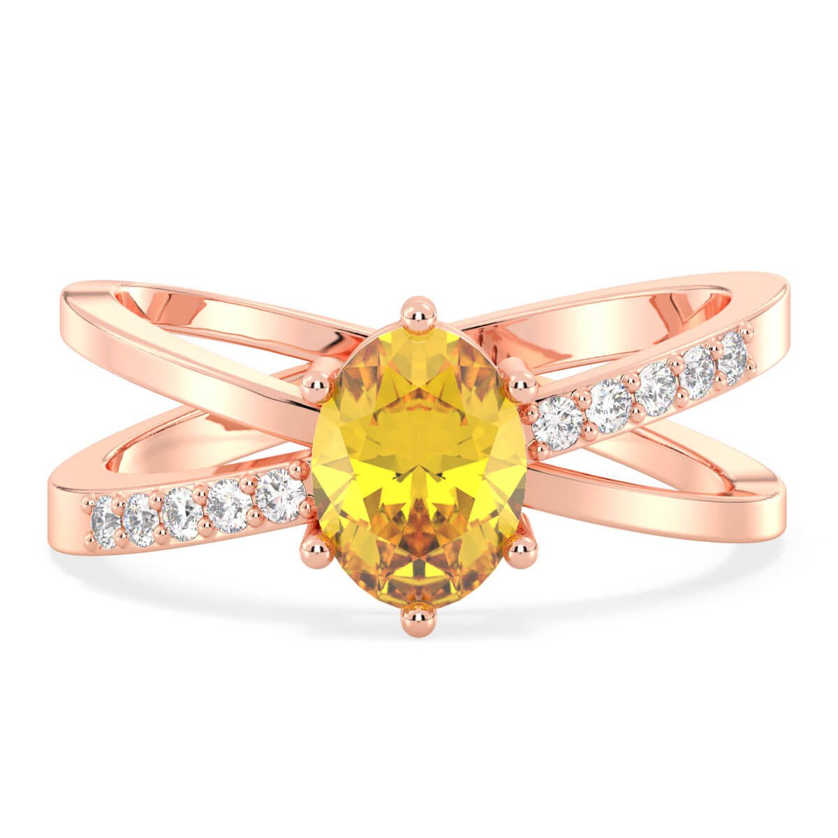 Moissanite dazzling fire Cross-over Citrine Ring - Rose