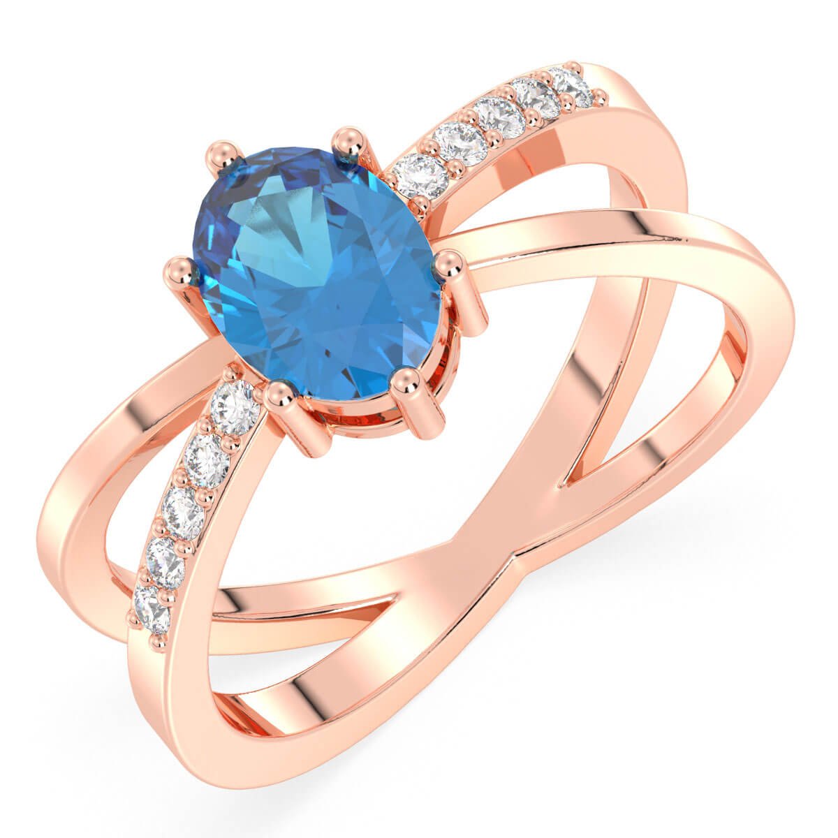 Moissanite dazzling fire Cross-over Swiss Blue Topaz Ring - Rose