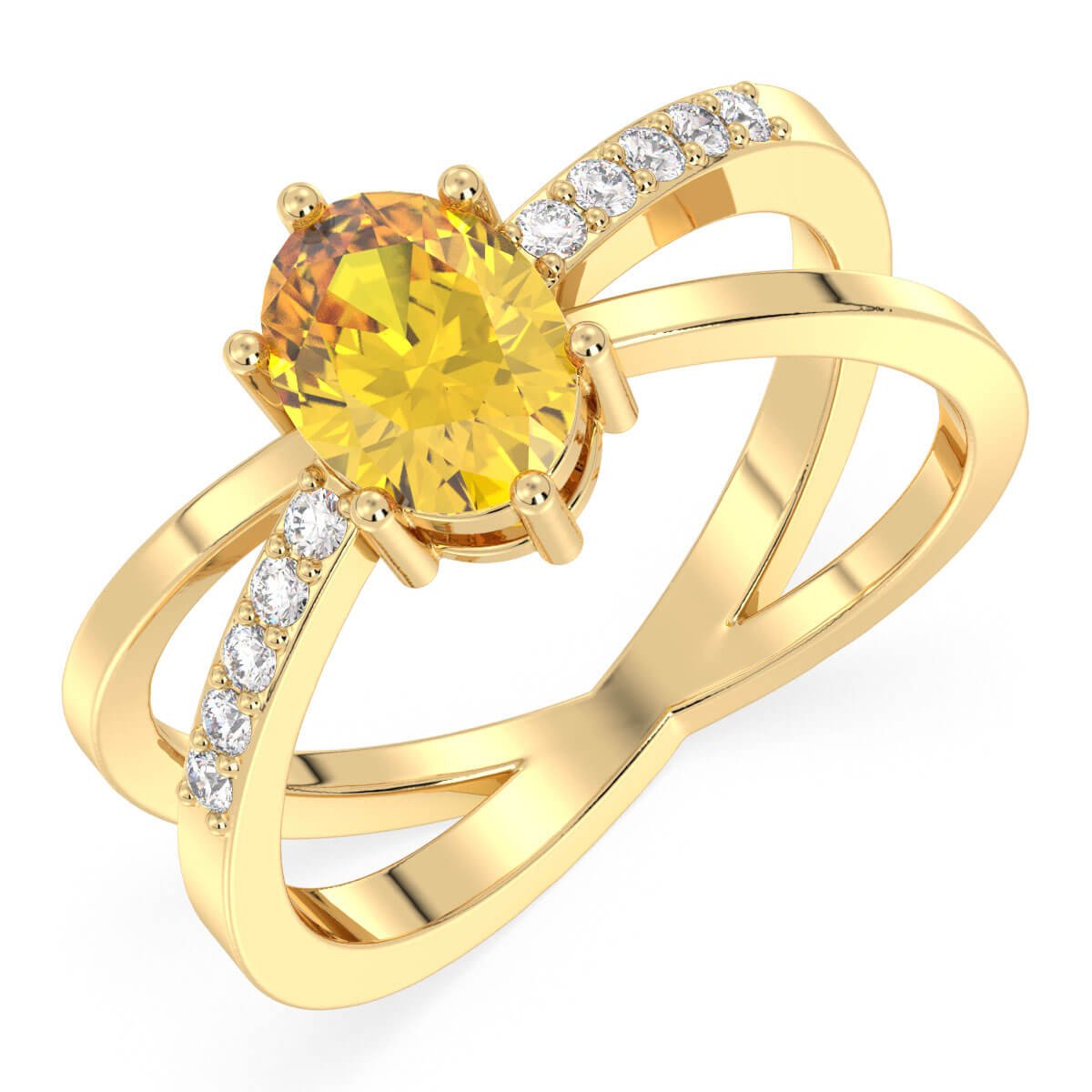 Moissanite dazzling fire Cross-over Citrine Ring - Yellow