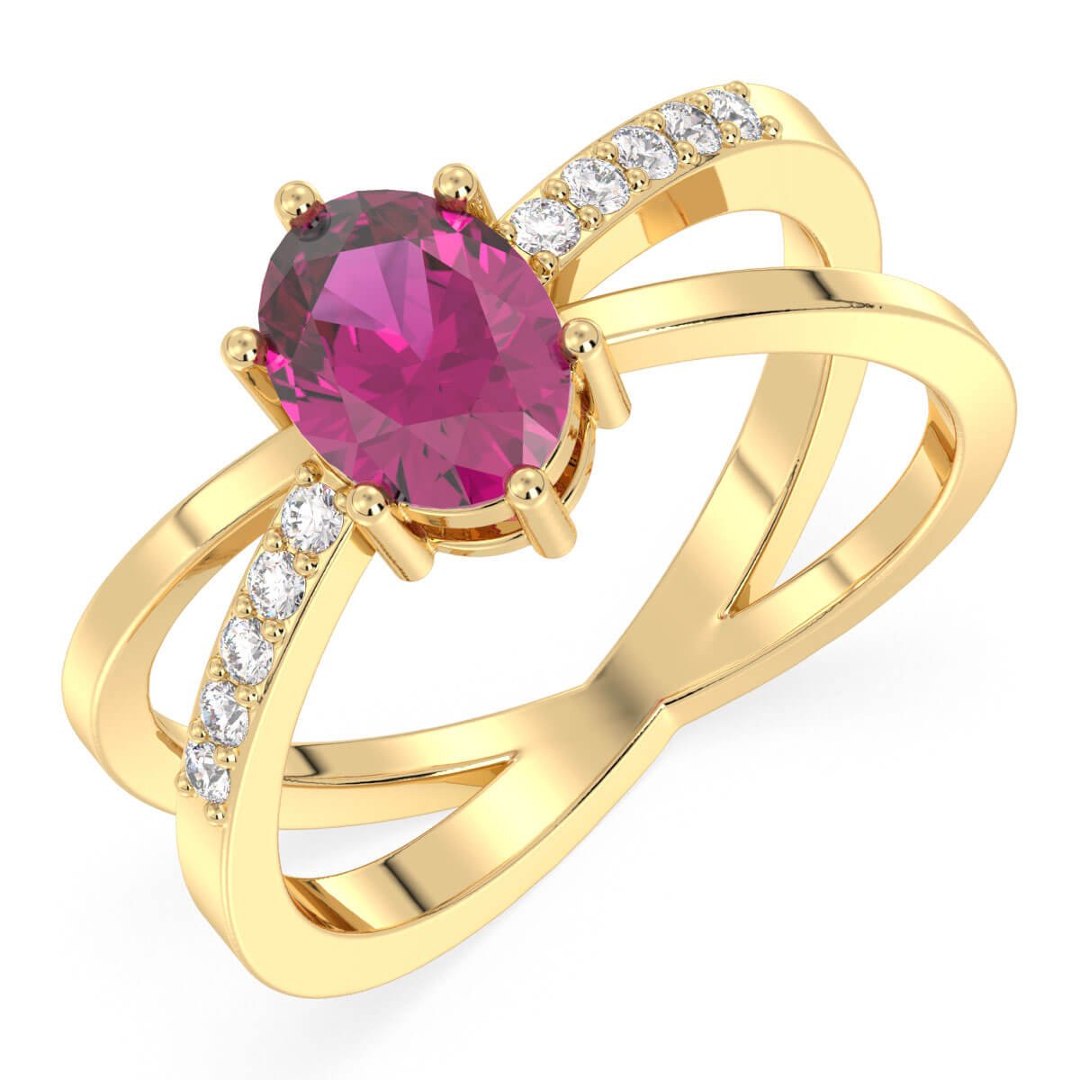 Moissanite dazzling fire Cross-over Pink Topaz Ring - Yellow