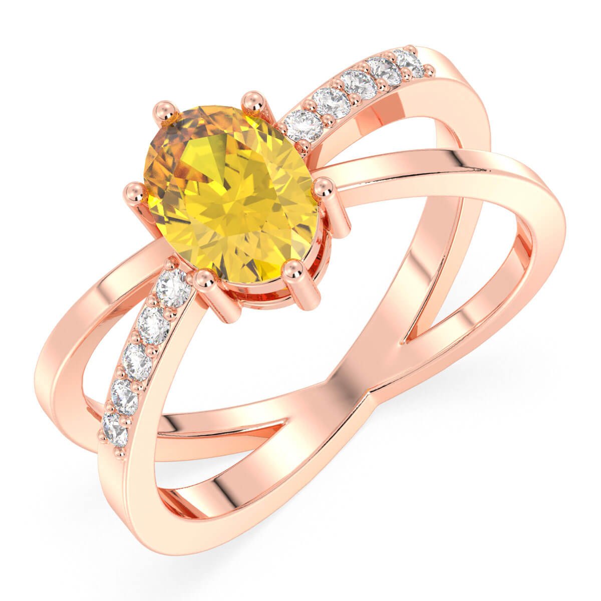 Moissanite dazzling fire Cross-over Citrine Ring - Rose