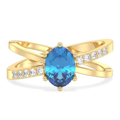 Moissanite dazzling fire Cross-over Swiss Blue Topaz Ring - Yellow