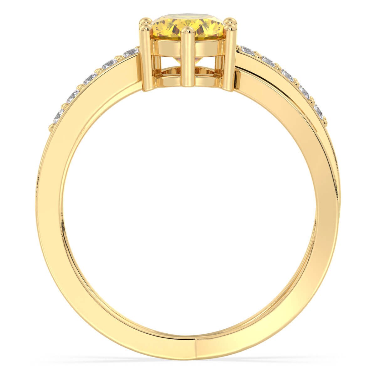 Moissanite dazzling fire Cross-over Citrine Ring - Yellow