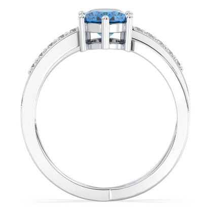 Moissanite dazzling fire Cross-over Swiss Blue Topaz Ring - White