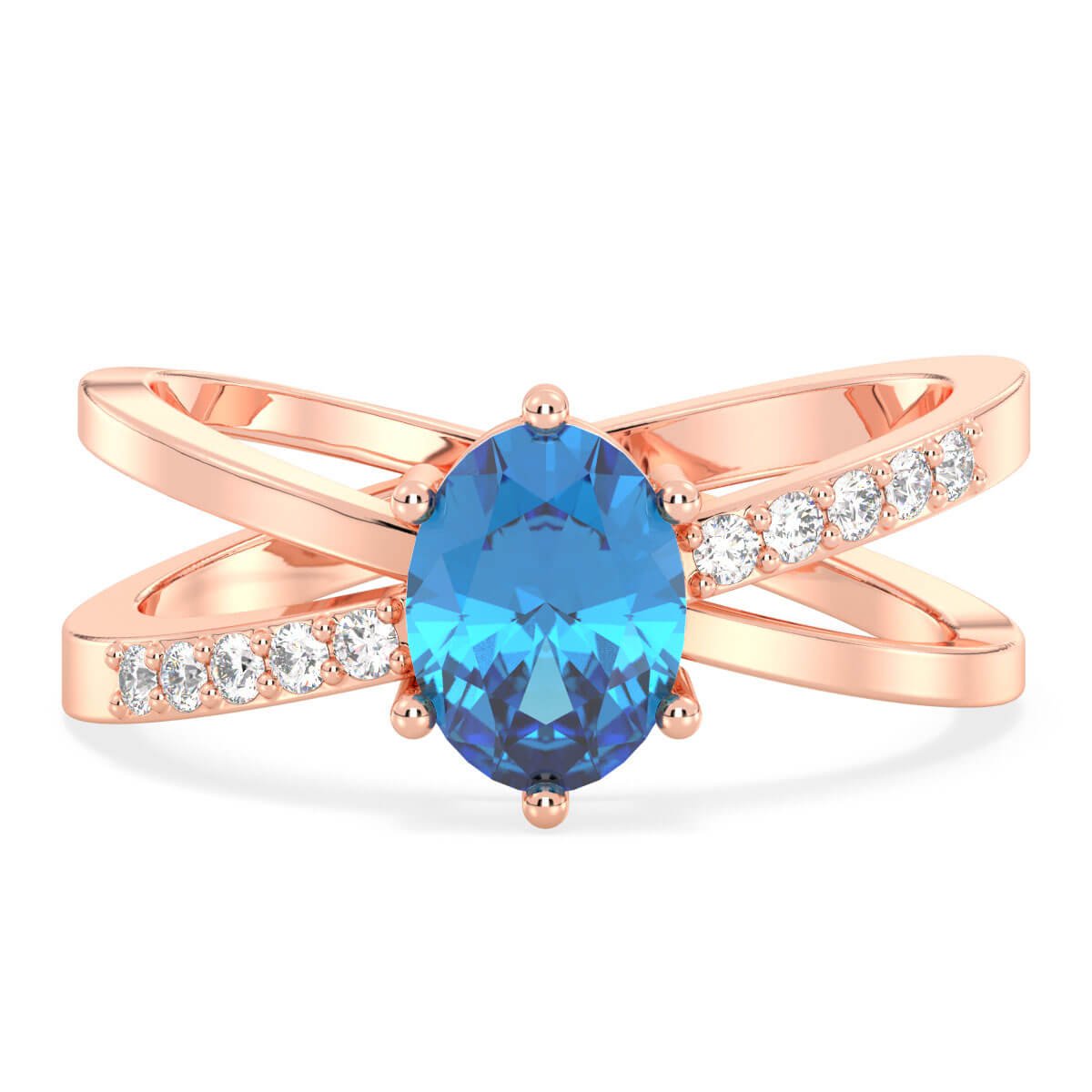 Moissanite dazzling fire Cross-over Swiss Blue Topaz Ring - Rose