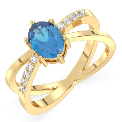 Moissanite dazzling fire Cross-over Swiss Blue Topaz Ring - Yellow