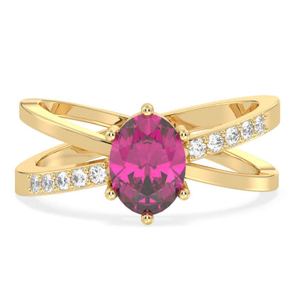 Moissanite dazzling fire Cross-over Pink Topaz Ring - Yellow