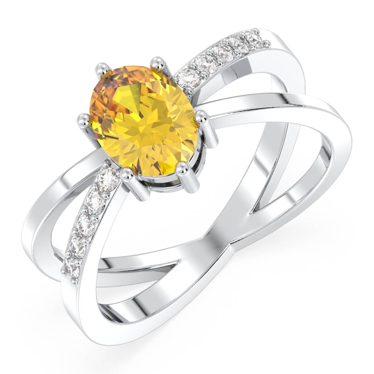 Moissanite dazzling fire Cross-over Citrine Ring - White