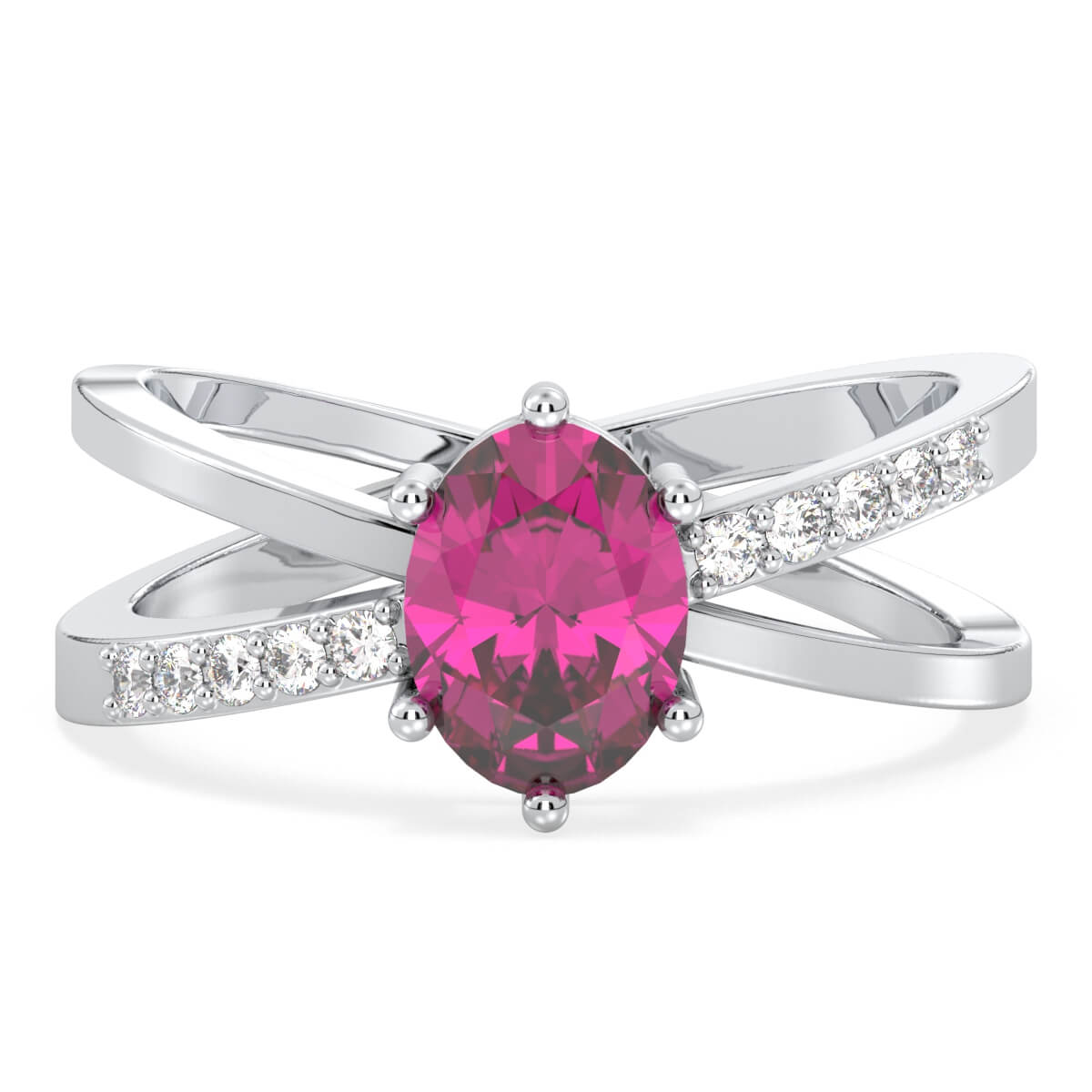 Moissanite dazzling fire Cross-over Pink Topaz Ring - White