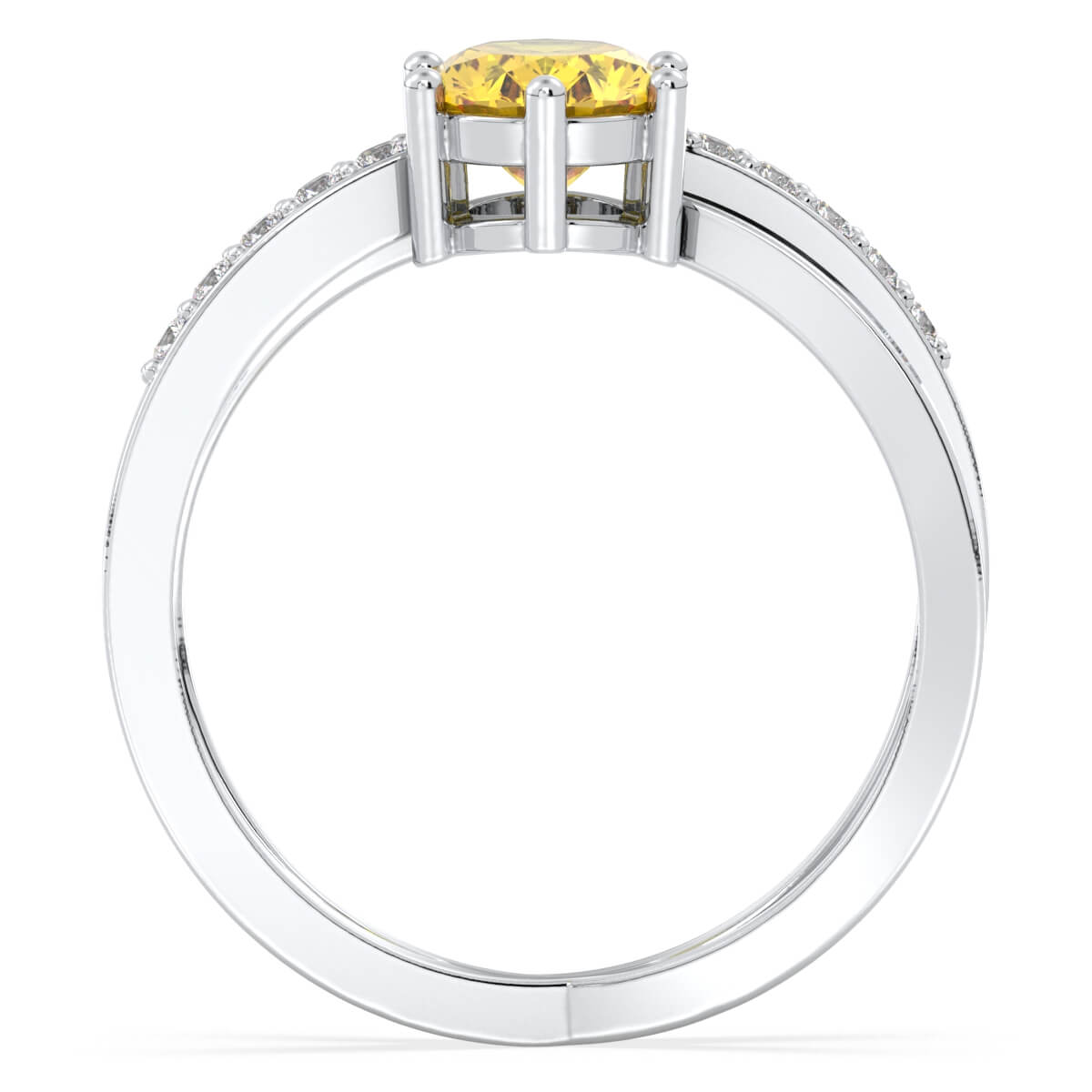 Moissanite dazzling fire Cross-over Citrine Ring - White