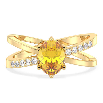 Moissanite dazzling fire Cross-over Citrine Ring - Yellow