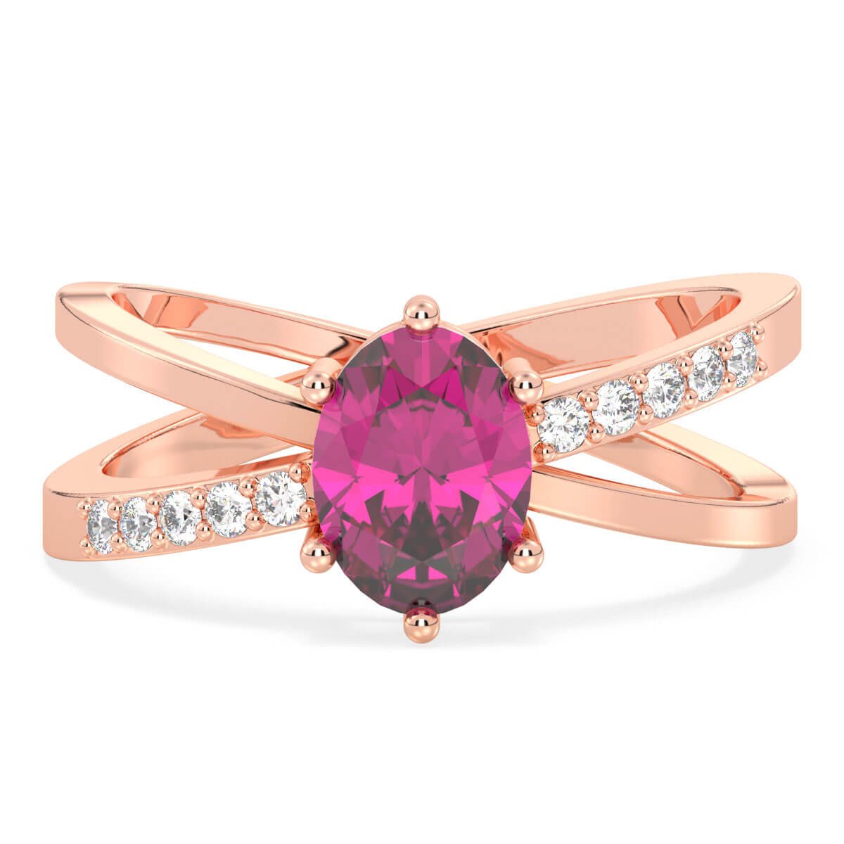 Moissanite dazzling fire Cross-over Pink Topaz Ring - Rose