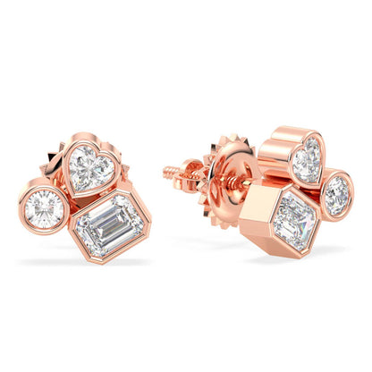 Multi-Shape Bezel Set Studs Earrings - Rose