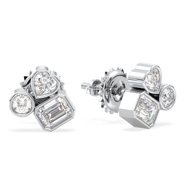 Multi-Shape Bezel Set Studs Earrings - White