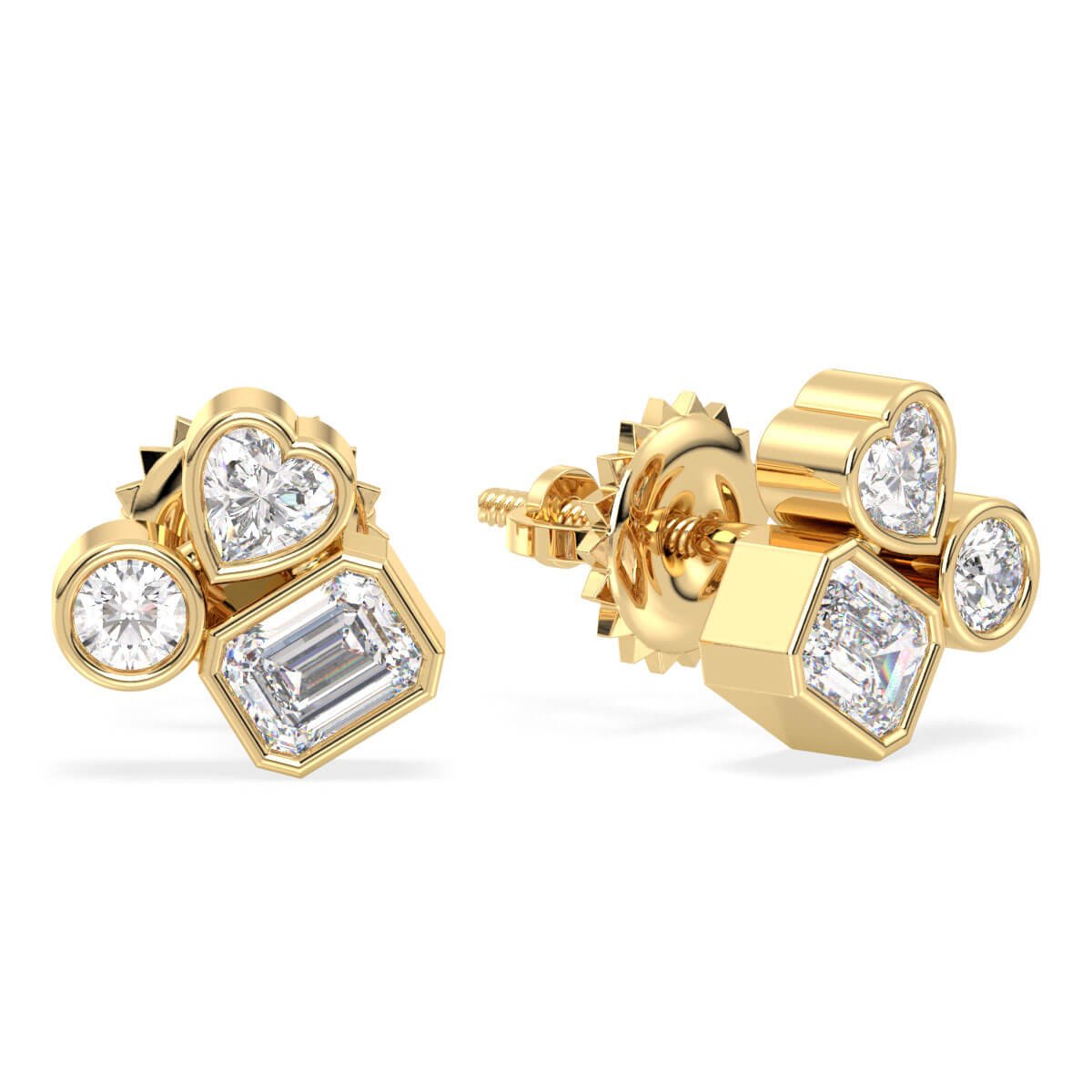 Multi-Shape Bezel Set Studs Earrings - Yellow