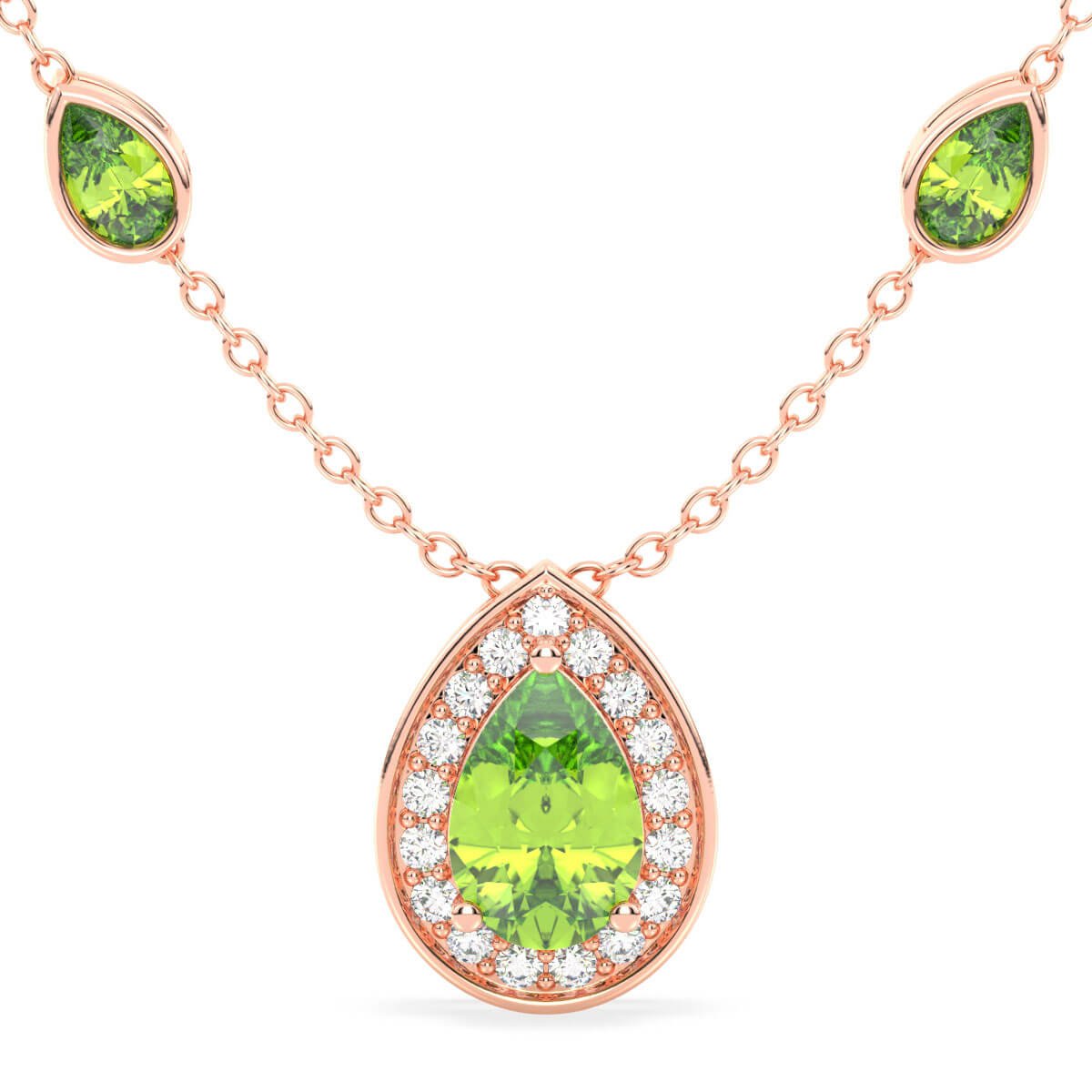 Pear Shaped Peridot Pendant- Rose