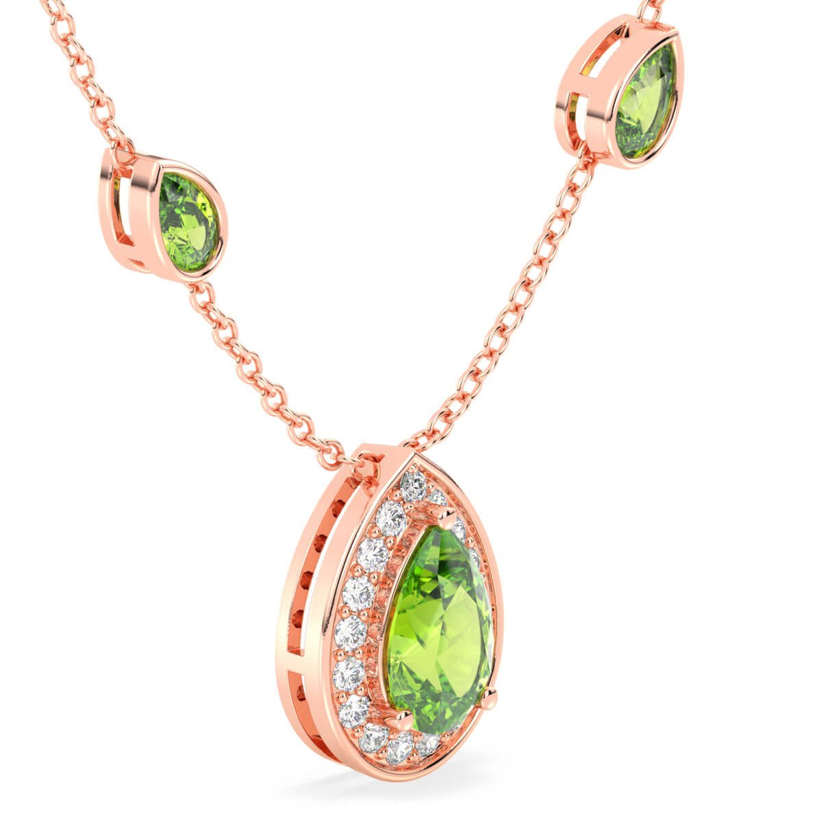 Pear Shaped Peridot Pendant- Rose