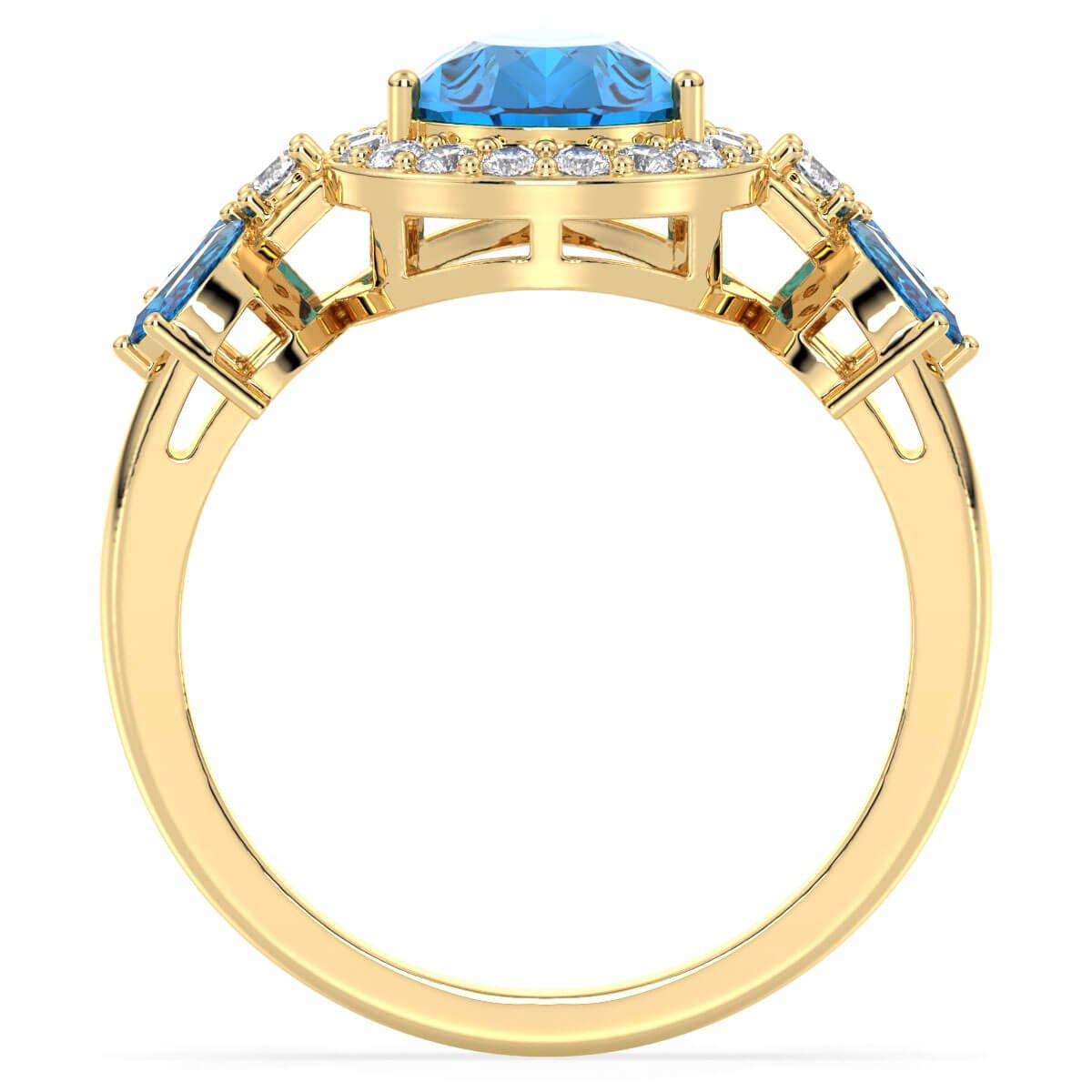 Pear Shaped Swiss Blue Topaz Halo Ring - Yellow