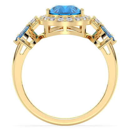 Pear Shaped Swiss Blue Topaz Halo Ring - Yellow