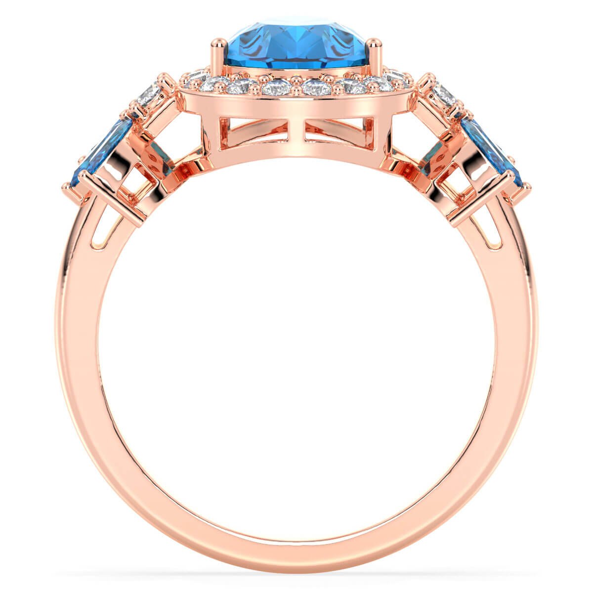 Pear Shaped Swiss Blue Topaz Halo Ring - Rose