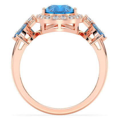 Pear Shaped Swiss Blue Topaz Halo Ring - Rose