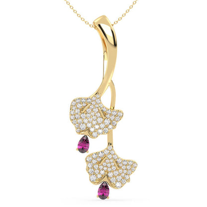 Pink Topaz Leaf Pendant-Yellow