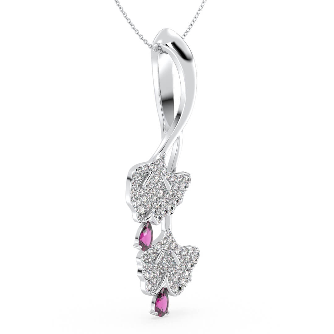 Pink Topaz Leaf Pendant-White