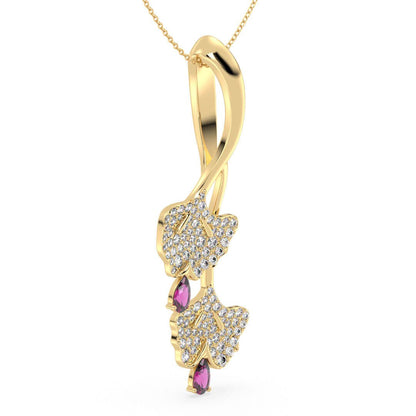 Pink Topaz Leaf Pendant-Yellow