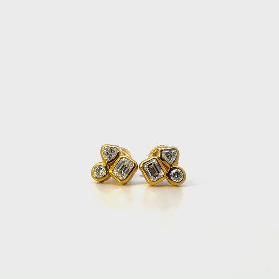 Multi-Shape Bezel Set Studs Earrings - White